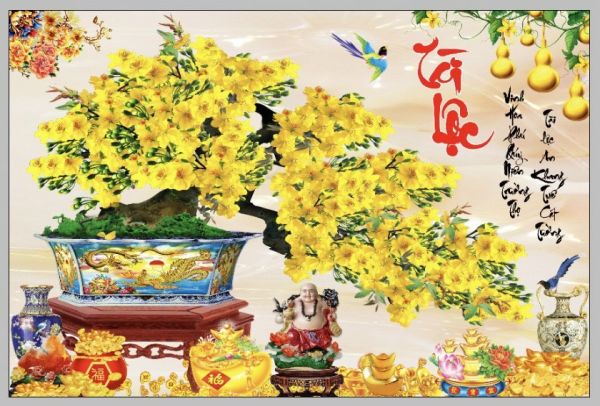 Tranh hoa mai vàng kim tuyến định hình