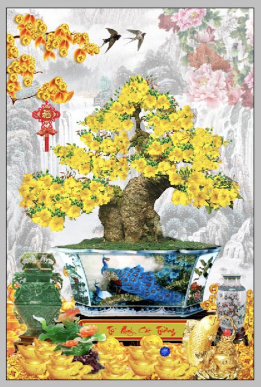 Tranh kính 3D cây mai kim tuyến lấp lánh