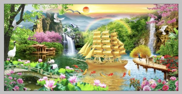 Tranh kính cường lực cảnh thiên nhiên thuyền buồm