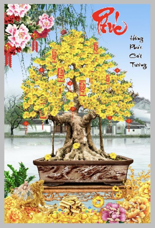 Tranh kính nguyên tấm cây hoa mai