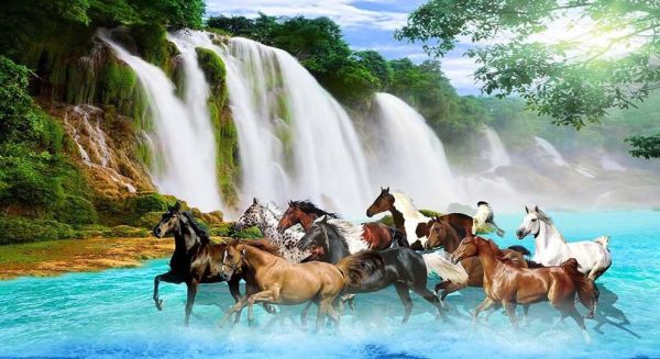 Tranh kính phong cảnh ngựa cửu mã truy phong