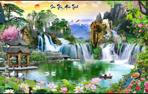 Tranh kính phong cảnh sơn thuỷ hữu tình