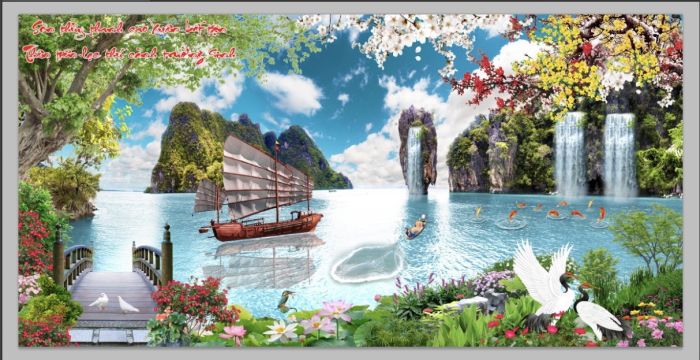 Tranh kính thuyền biển và thiên nhiên đẹp