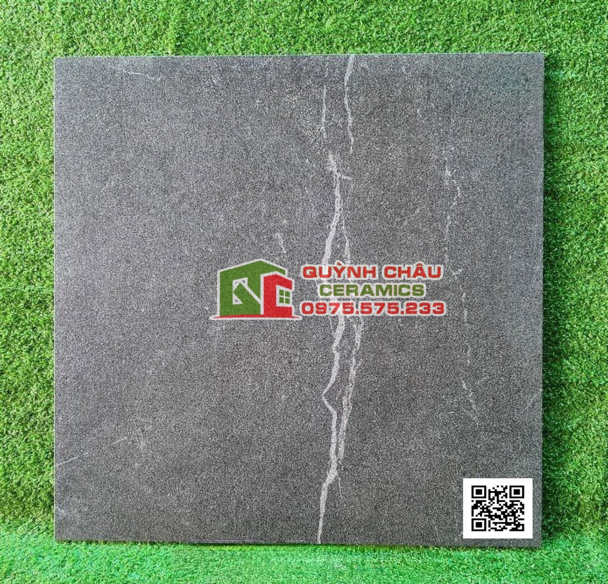 Gạch nhám mờ 600x600 kis đá đồng chất màu đen vân