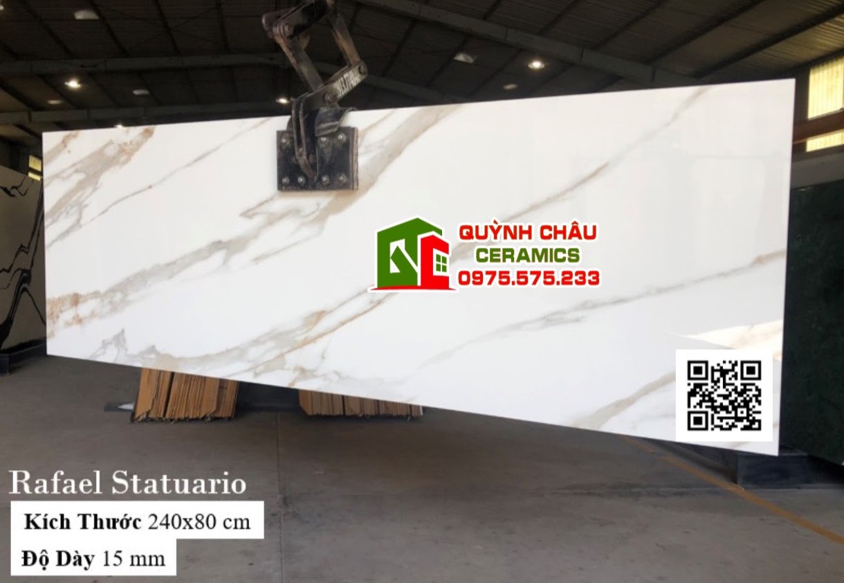 Gạch khổ lớn 80x240 lát nền phòng khách trắng vân vàng đẹp