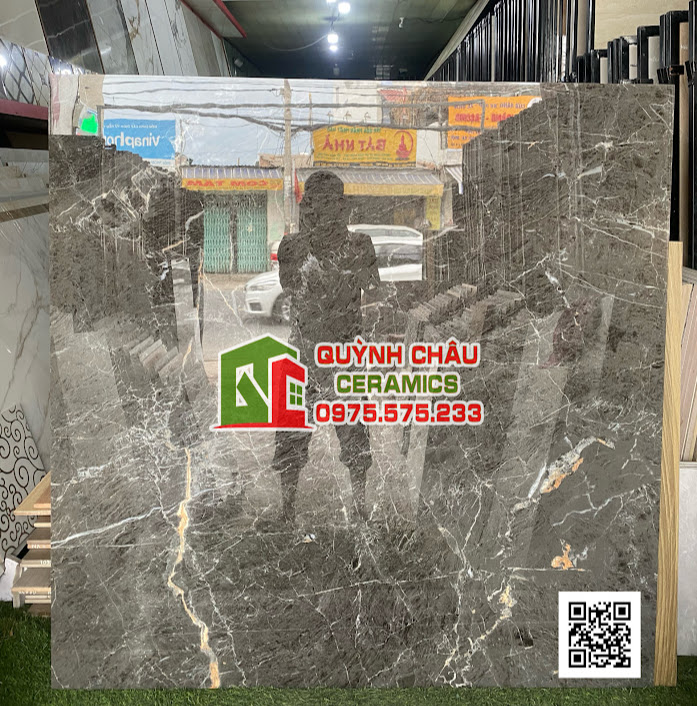 Gạch ấn độ 120x120 xám đen bóng kiếng vân đá