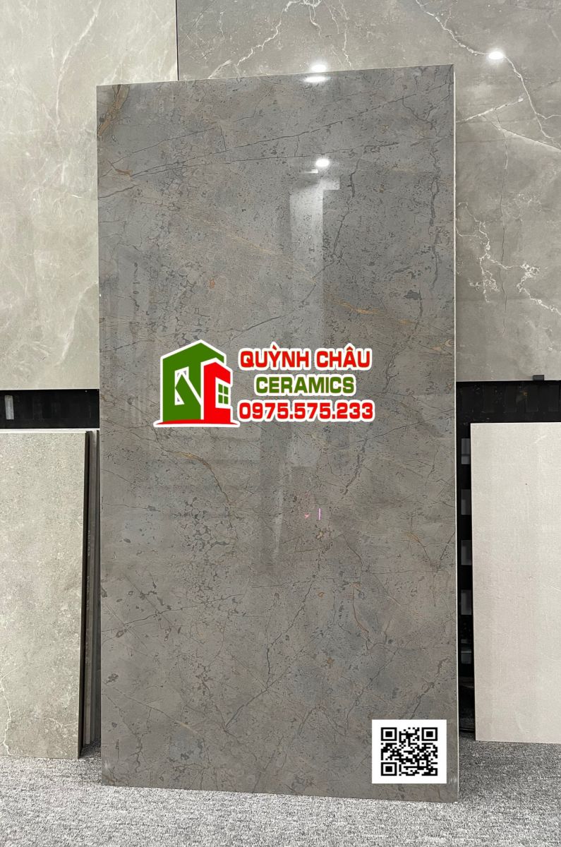 Gạch ốp tường 600x1200 bóng kiếng vân xám đá