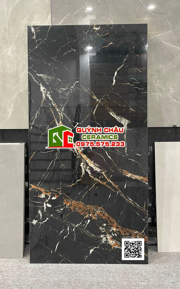 Gạch khổ 60x120 đen tia chớp siêu bóng ốp lát ấn độ