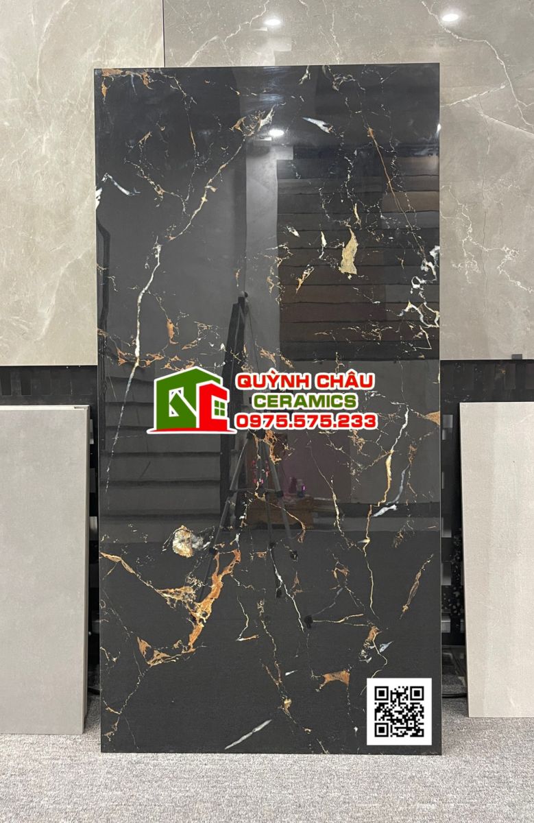 Gạch đen vân đá 60x120 dán mặt tiền siêu bóng bền đẹp