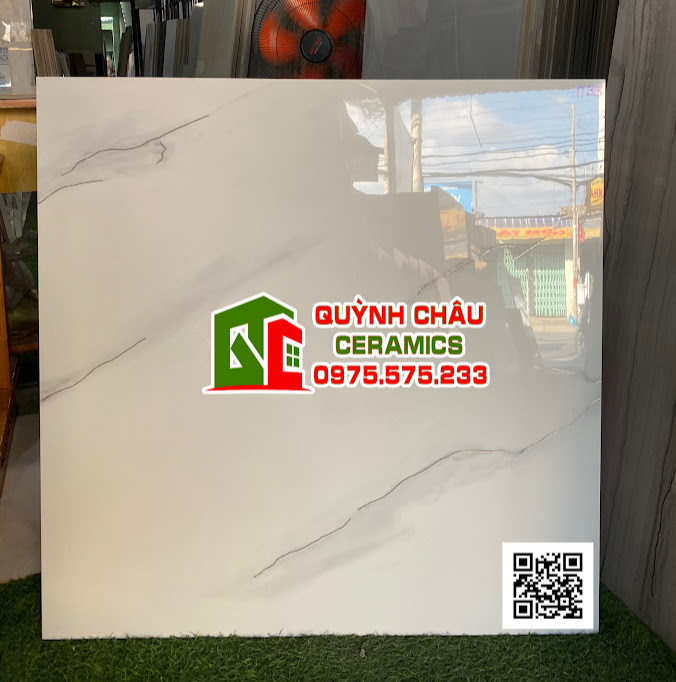 Gạch vân trắng xám nhẹ 80x80 khắc kim