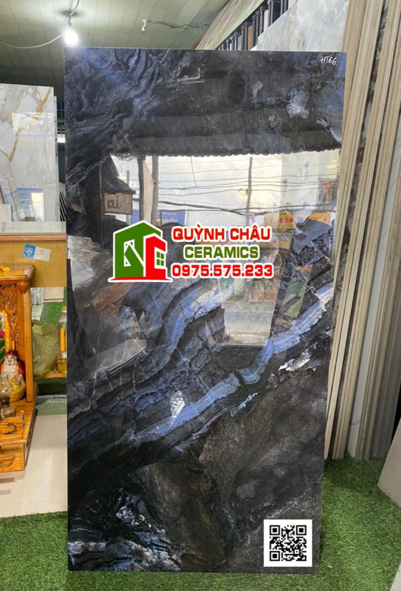 Gạch lát nền ấn độ 60x120 vân đá xanh đen siêu bóng
