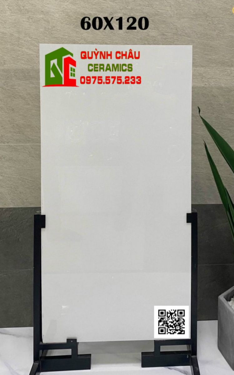 Gạch ốp tường màu trắng trơn 60x120 bóng kính