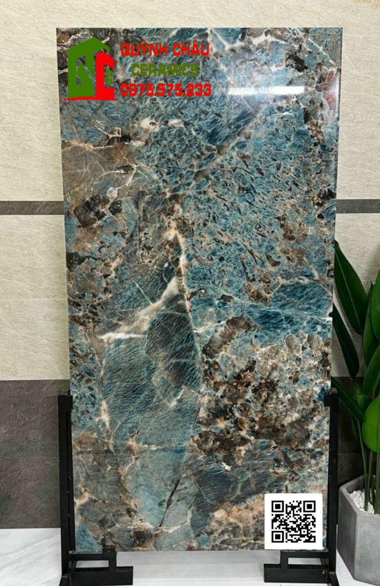 Mẫu gạch xanh vân đá cẩm thạch 800x1600 bóng kính