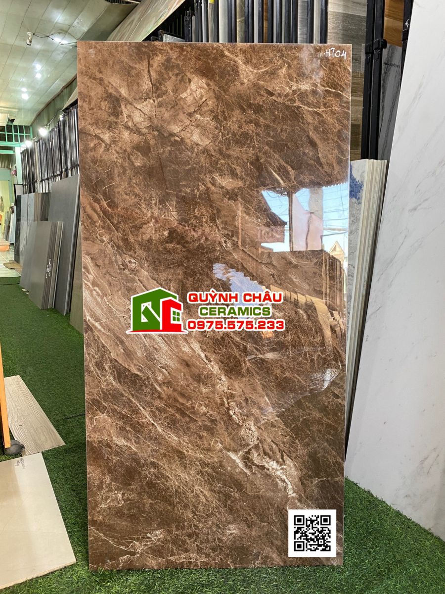 Gạch màu nâu vân đá 600x1200 bóng kính Apodio