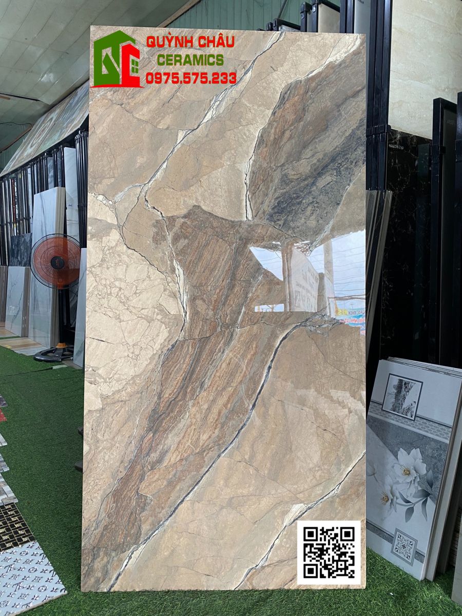 Gạch 800x1600 màu vân đá nâu đất bóng kính