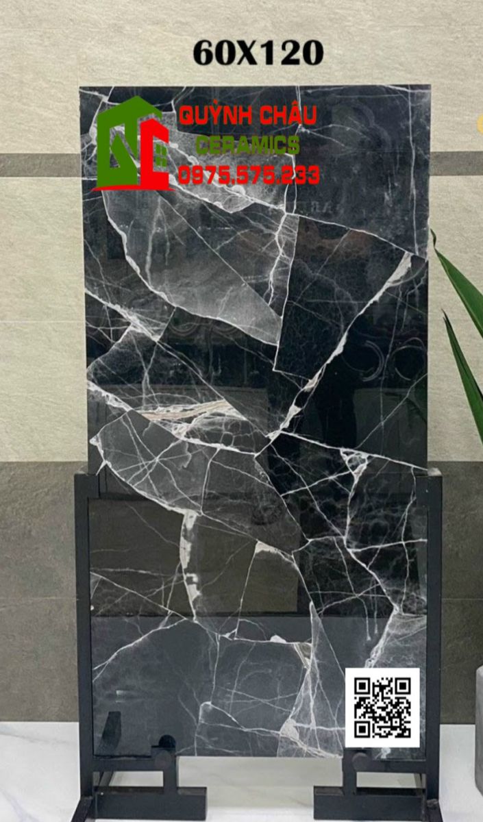Mẫu gạch 600x1200 đen tia chớp siêu bóng