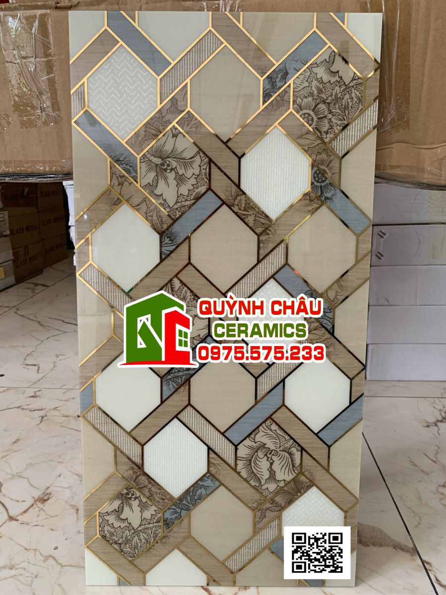 Đá dán tường trang trí 30x60 nhũ vàng sang trọng